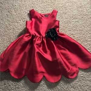 Zunie Elegant Red Holiday Dress with Black Flower Accent, Size 5